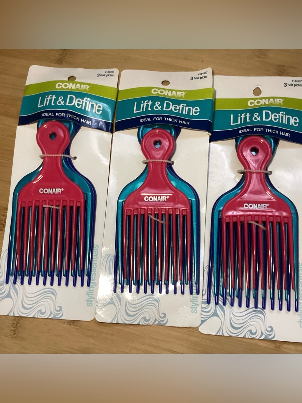 Lot of 3 Conair Lift & Define Hair Picks 2015 Shimmer Red Teal Cobalt RARE